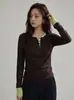 Camiseta de Manga Larga con Retazos Estilo Retro Americano Falso Dos Piezas para Mujer Otoño Nuevo Chica Picante Adelgazante Favorecedor Top