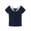 Camiseta de Manga Corta con Retazos de Encaje y Cuello en V de Rayón para Mujer, Paquete de 40, Verano, Hombro Normal, Color de Contraste, Corte Ajustado