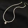 Collar de cadena de perlas de agua dulce, accesorios, estilo frío, colgante de diamante de amor, cadena de clavícula para mujer, simple y elegante