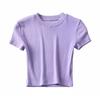 Camiseta básica de manga corta con cuello redondo pequeño, color liso, ajustada, elástica, estilo occidental, para mujer, novedad de verano