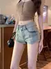Super Shorts de Mezclilla Rectos Retro de Color Claro para Mujer, Shorts de Verano para Chicas Atrevidas y Pequeñas, Pantalones Cortos Ajustados de Cintura Alta Versátiles de Corte A