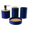 Cubierta de bambú de veta cruzada juego de cuatro piezas de plástico para lavado de baño fabricantes venta al por mayor almacenamiento de baño estante para lavar juego de porta cepillos de dientes
