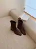 4-7 cm opcional Outono/Inverno 2026 Bico Quadrado Stretch Skinny Botas Femininas Salto Bloco Zíper Traseiro Moda Botas de Cano Curto