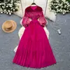 Vestido Puff con Mangas Abullonadas Estilo Palacio para Mujer, Diseño Otoñal con Borlas, Estilo Maduro y Elegante, Falda Larga con Dobladillo Amplio