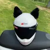 Bonito Casco de Moto Eléctrica para Mujer con Orejas de Dibujo Animado de Peluche Desmontables Decoración de Casco de Moda