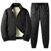 Conjunto de Três Peças Quente com Forro de Lã Transfronteiriço Jaqueta de Algodão Lã de Cordeiro Espessa de Inverno Calça Longa Casual à Prova de Vento Resistente ao Frio