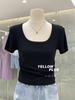 Decote Quadrado, Ombro Direito, Top Feminino de Verão de Manga Curta com Base Plissada que Afina a Cintura para Meninas Pequenas e Doces, Camiseta da Moda que Afina