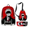 Mochila Escolar Anime 3D Nova Transfronteiriça, Mochila, Estojo, Bolsa de Ombro, Três Peças