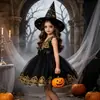 Vestido Curto de Natal para Meninas Transfronteiriço, Vestido Infantil Sem Mangas Bordado com Lantejoulas, Vestido de Performance para Halloween