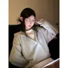 Sudadera Falsa de Dos Piezas Estilo Universitario Streetwear Americano para Mujer, Nueva de Otoño e Invierno, Holgada, Patchwork Gris con Capucha, Top Versátil