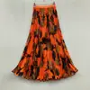 Falda Larga Estampada Vintage de Alta Gama Transfronteriza Europea, Americana y Sudafricana, Estilo Clásico Versátil de Ropa de Trabajo, Falda Larga de Plisado de Línea A de Alta Gama