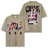 Camiseta de manga corta lavada estampada de hip-hop americano transfronterizo Juice wrld Cuello redondo holgada casual Sudadera con capucha para hombre
