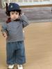 Ropa de Otoño para Bebé Niño 2026 Nuevo Otoño Estilo Coreano Ropa Infantil Conjunto de Sudadera a Rayas con Cuello y Jeans para Niños