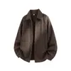 Camisa Masculina Hanlu Outono Vintage Estilo Old Money Casual de Caimento Solto Manga Longa com Listras em Contraste