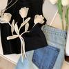 Camiseta sin mangas de punto para mujer con diseño de nicho, encaje con cordones, corte ajustado, moda de verano, costuras que reducen la edad, talla única, top elegante para mujer