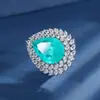 Huabi Joyería Base de Cobre Chapado en Oro Set Europeo y Americano Gema de Imitación Colgante de Gota de Agua Anillo con Incrustaciones de Diamante Set 13*18