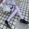 Calcetines de terciopelo hasta la rodilla de verano, finos, altos, de seda negra, para mujer, estudiantes, jk, largos, finos, piernas delgadas, rayas negras japonesas