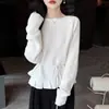 Suéter de Punto de Lana Pura Off-Shoulder Nuevo Invierno 2026 para Mujer, Manga Larga, Color Sólido, Suéter de Lana con Diseño de Corbata