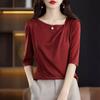 Camiseta de Verão Feminina Manga Curta Fina Irregular Gola Assimétrica Camiseta Drapeada Top Elegante para Cabelo