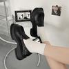 Zapatos Pequeños de Cuero para Dedo Gordo del Pie para Mujer Verano 2022 Nuevos Zapatos de Mujer sin Cordones Versátiles Zapatos Negros de Suela Gruesa Planos Loafers