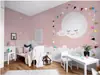 Tela de pared Luna Nube Rosa caricatura fondo para habitación infantil papel tapiz para dormitorio de niños y niñas mural para jardín de infantes