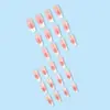 Adesivos de Unha Franceses com Pontos e Diamantes Transfronteiriços, Fundo Rosa e Branco, Manicure Estilo Doce, Unhas Vestíveis Fofas e Frescas