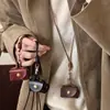 Bolsa Pequeña y Linda de Cuero para Monedas Collar Colgante para Mujer Funda para Auriculares Cuerda de Cuero Cadena de Lana Accesorios Largos Bolsa de Almacenamiento