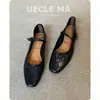 Estilo piel de vaca~Cuero genuino Zapatos franceses de una sola pieza para mujer Suela plana Absolutamente hermosos Retro Súper suaves Zapatos de noche Tacón bajo Mary Janes rojos