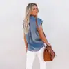 2024 Verano Nuevo Estación Independiente Exportación Retro Camisa de Mezclilla de Manga Corta Azul Camisa Top Estilo Europeo y Americano Ropa de Mujer