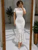 803W Vestido blanco de encaje nuevo transfronterizo europeo y americano, de cintura alta, entallado, diseño de cola de pez, elegante vestido de novia para brindis