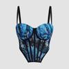 Lu Qiuguo Malha Estampada Argola de Aço Espinha de Peixe Colete Curto de Ombro Roupa Íntima Sexy Alça Fina Emagrecedor DB1786