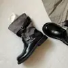 Botas Ankle Boot Planas Redondas Color Block Retro Novas Primavera/Outono 2026, Design Slip-On, Sola Macia, Confortáveis para Usar o Dia Todo, Sapatos da Moda