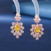Brincos Oudina de Prata S925, Brincos Geométricos Azuis Exquisitos para Mulheres, Incrustados com Flores de Zircônia e Brincos em Forma de Gota