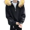 Novo suéter de malha longa com capuz e gola de pele removível, estilo old money de luxo leve, para homens, tricô masculino de manga longa, cardigã masculino, jaqueta masculina