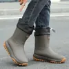 Botas de lluvia para hombre estilo alemán hasta la pantorrilla, suela gruesa, impermeables, antideslizantes y resistentes al desgaste de goma, nuevo modelo 2026 para exteriores y clima frío con forro de felpa