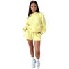 211336 Conjunto de dos piezas de suéter con capucha de manga larga de color sólido para mujer, pantalones cortos casuales de moda de otoño e invierno transfronterizos de Europa y América