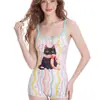 2026 Nuevo Traje de Baño de Una Pieza Estampado de Dibujos Animados Coreanos con Pantalón Corto Traje de Baño Femenino Adelgazante Conservador Para Piscina