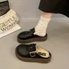 Zapatos Birkenstock de suela gruesa para aumentar altura, superficie de piel, punta cerrada, medias pantuflas para mujer, nuevos de invierno 2026, pantuflas de algodón peludo Birkenstock