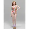 Bikini de una pieza con diseño floral sexy sin tirantes de moda estilo coreano nuevo con encaje, traje de baño adelgazante para vacaciones