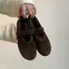 Zapatos Mary Jane planos cómodos de felpa versátiles estilo coreano para mujer con cierre de velcro, punta redonda poco profunda, diseño simple