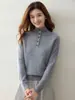 Suéter de Tricô de Cashmere com Gola Alta Estilo Coreano para Mulheres, Pulôver de Manga Longa, Simples e Versátil, Top Quente para Camada Base