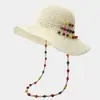 Novo Estilo Estilo Hyun Ya Cor Contas de Madeira Chapéu de Sol para Mulheres Verão Vazado Aba Larga Chapéu de Proteção Solar Chapéu de Palha para Festa na Praia Tendência