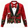 Traje Falso Navideño para Hombre Camisa de Manga Larga con Diseño de Esmoquin Impreso en 3D Camisa de Botones Divertida para Hombre