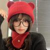 Lindo ~ Gorro de Lana Tejido con Orejas de Oso Tridimensionales para Mujer Cabeza Grande Combinación Total Sombrero de Moda para Mostrar el Rostro Sombrero Cálido para Protección de Orejas