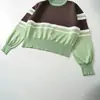 Comércio Exterior Roupas Femininas 2026 Moda Europeia e Americana Versátil Casual Simples Solto Bloco de Cores Listrado Tricô Top Feminino G866926