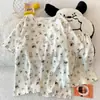 Pijama Dulce de Dibujos Animados Transfronterizo para Mujer Xia Yunduo Algodón Manga Corta Pantalones Cortos Niñas Cuello Redondo Se Puede Usar Fuera de Casa Conjunto de Ropa para el Hogar