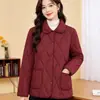 Abrigo de algodón acolchado cálido para mujeres de mediana edad y mayores con cuello de solapa, chaqueta de algodón de invierno con forro polar y diseño engrosado, prenda de abrigo transfronteriza