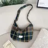 6228 Bolso Cruzado Estilo Coreano Ins, Bolso Dumpling Cuadros Retro, Bolso de Hombro Casual de Lana de Gran Capacidad para Mujer