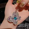 Colar Vintage com Borboleta Floral e Pedras Preciosas, Brincos Vintage de Flor Azul Marinho com Zircônia, Conjunto de Colares Coloridos com Pedras Preciosas