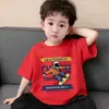 Camiseta de Verano de Manga Corta para Niños, Top Guapo Estilo Coreano con Estampado de Dibujos Animados, Camiseta Básica de Algodón Suelta y Transpirable para Niños